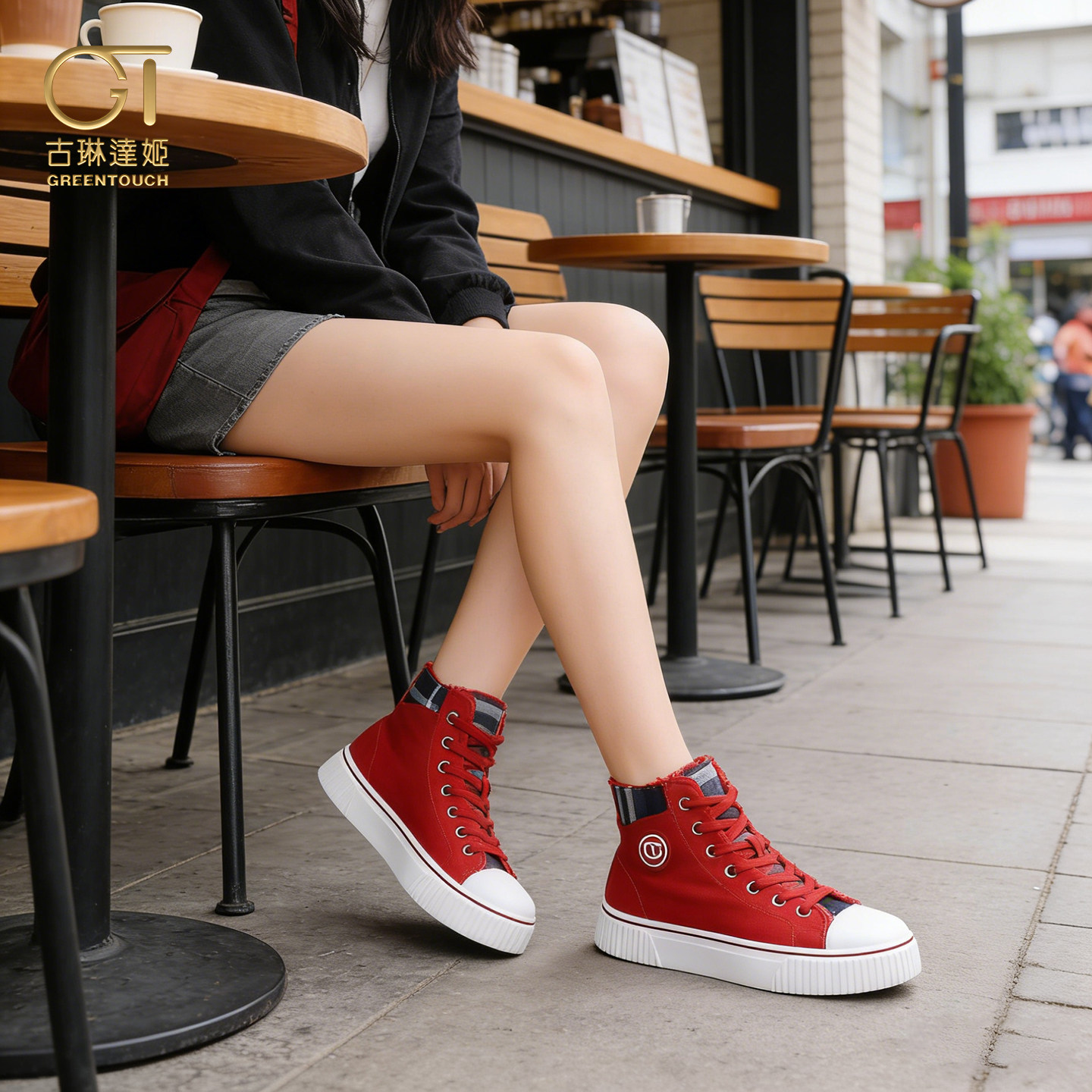 GT高端品牌女鞋2026新款夏透气帆布鞋女运动休闲厚底高帮百搭板鞋