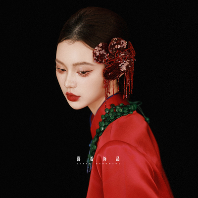 手作气质复古酒红色侧边