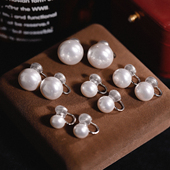 喜看定制款 五对装 高级感白色珍珠铜耳夹耳饰新娘结婚婚纱配饰品