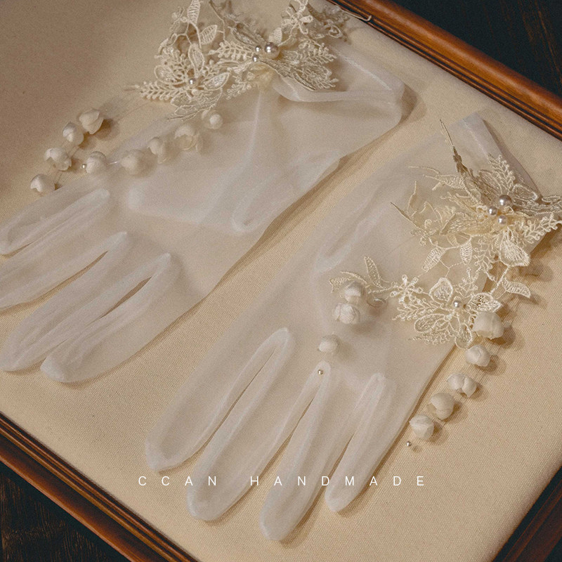 XIKAN 원래 수제 은방울꽃 꽃잎 레이스 짧은 장갑 신부 웨딩 드레스 웨딩 드레스 사진 스타일링 액세서리