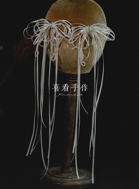 手作串珠蝴蝶结缎带发夹