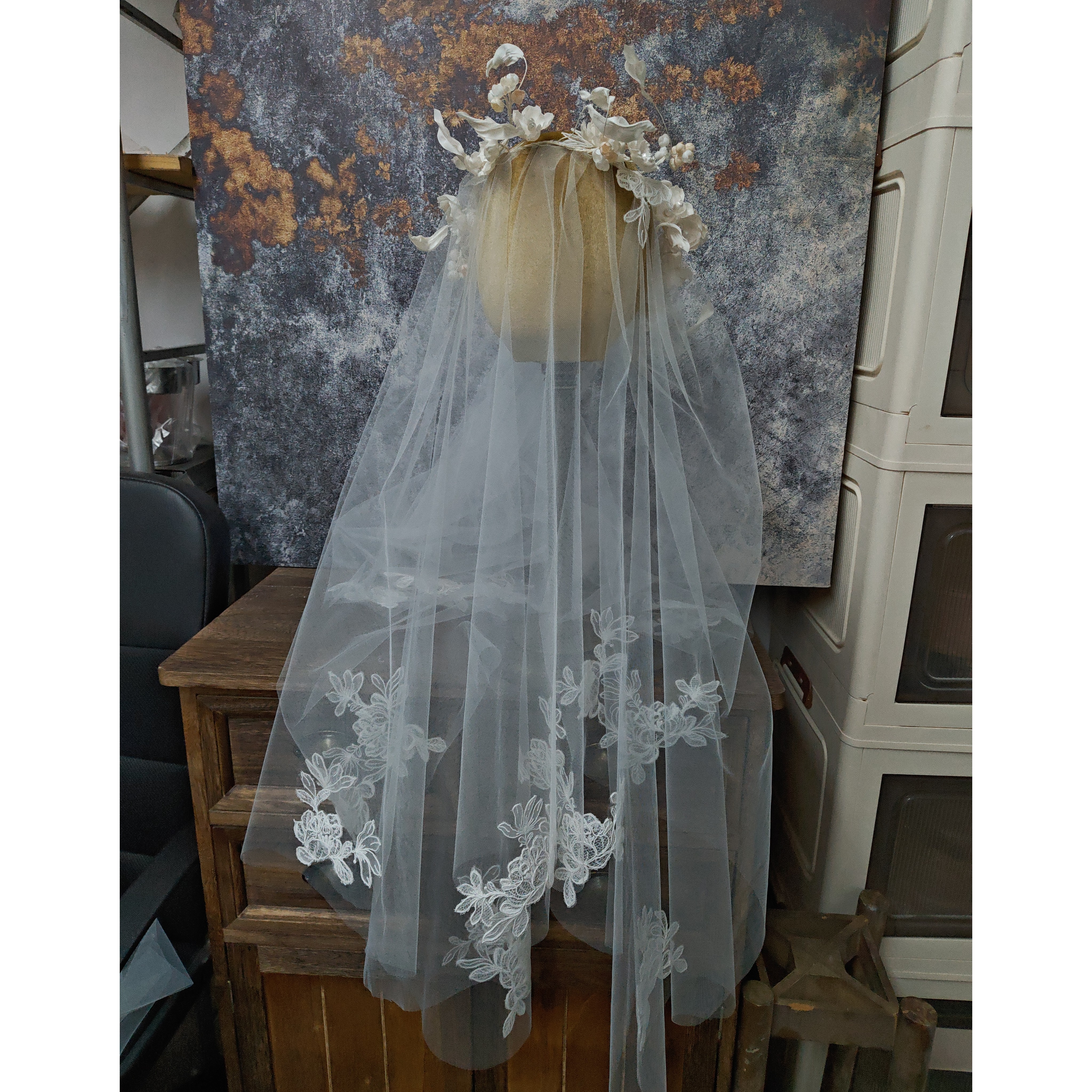 喜看复古花瓣发圈蕾丝遮面头纱新娘结婚法式写真婚纱礼服跟妆饰品