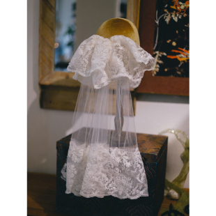 喜看手作蕾丝双层头纱小众减龄新娘结婚生日领证写真样片盘发配饰