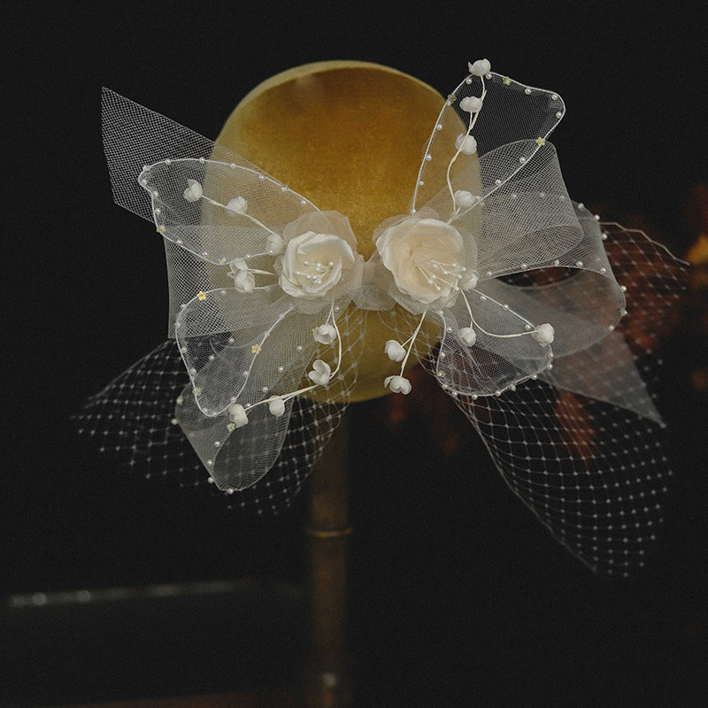 喜看森系手作蕾丝花瓣蝴蝶结边夹新娘结婚礼服婚纱唯美旅拍配饰品