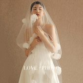 喜看原创手作重工森系花瓣头纱新娘结婚婚纱礼服旅拍跟妆写真饰品