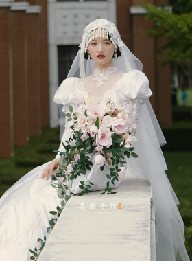 手工串珠流苏绑带包头头纱