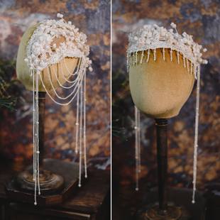 喜看原创手作法式复古串珠花瓣发箍头饰新娘结婚旅拍写真样片配饰