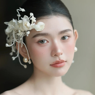 原创手作森系花瓣发梳耳夹套装新娘结婚复古礼服婚纱写真盘发头饰