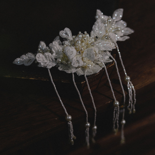 喜看手作白色蕾丝串珠盖茨比风法式复古婚纱礼服写真盘发跟妆饰品