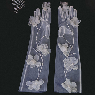 喜看原创手作花瓣长款蕾丝手套新娘结婚礼服婚纱写真样片跟妆配饰