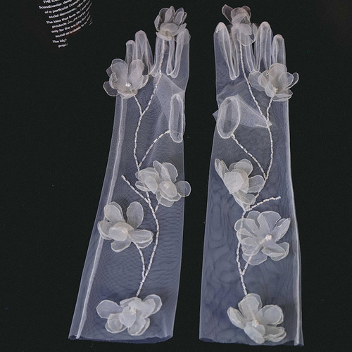 原创手作花瓣长款蕾丝手套