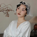 喜看原创手作白色串珠刺绣圆形头纱遮面新娘结婚礼服婚纱样片饰品