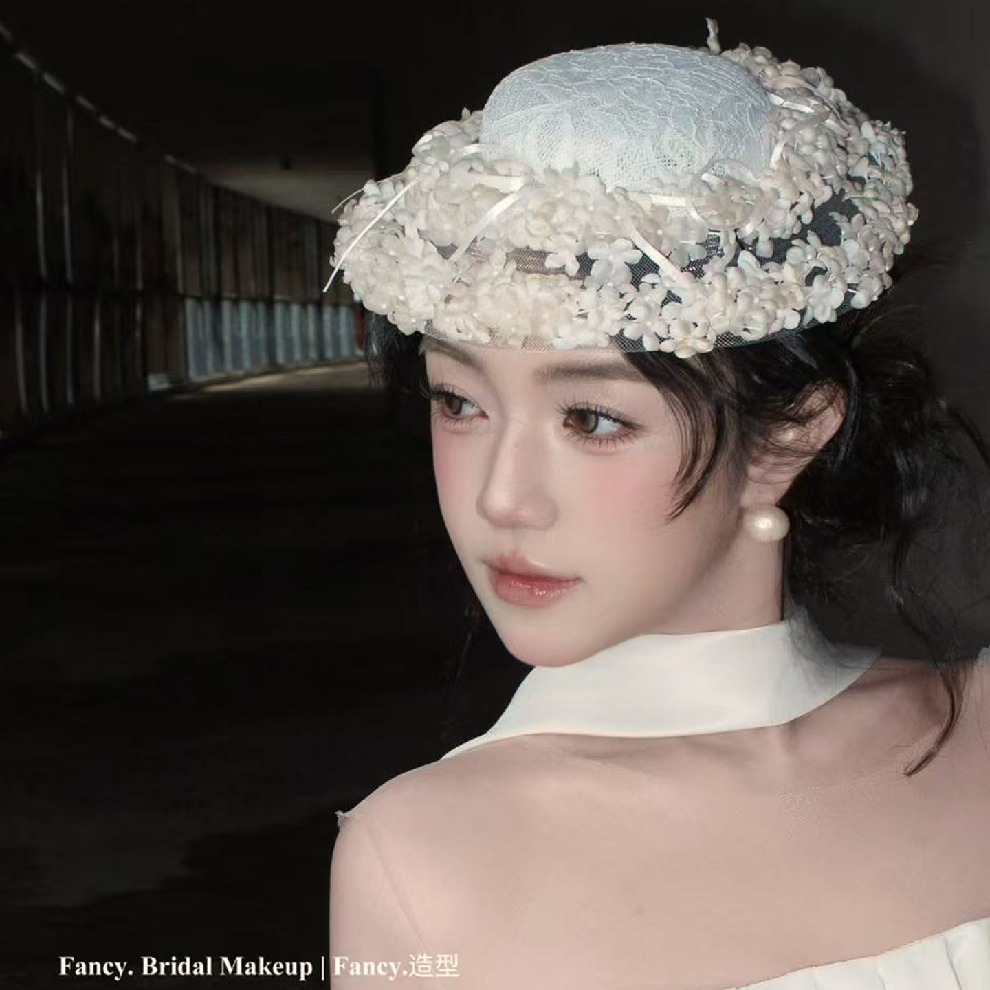 喜看原创手作铃兰花瓣小礼帽新娘结婚复古法式婚纱旅拍样片配饰品