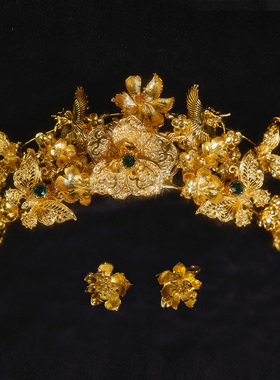 喜看独家重工金色新娘中式婚礼秀禾龙凤褂凤冠奢华大气跟妆配饰品