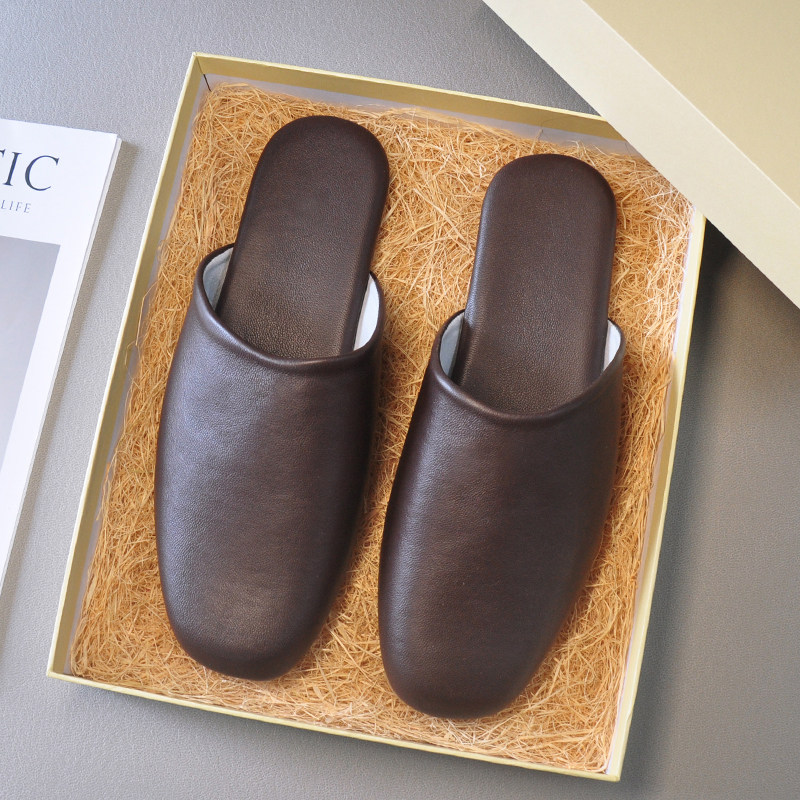 高档轻奢包头羊皮牛筋底真皮拖鞋男女款春秋夏四季居家用室内静音