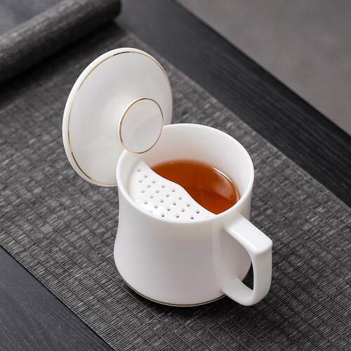 月牙过滤羊脂玉瓷茶水杯礼品定制