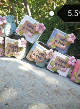 景德镇出口韩国appletree多肉花盆陶泥拇指立体刻绘