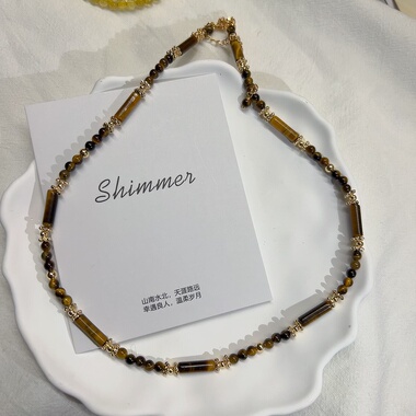 天然虎眼石项链小众设计轻奢复古高级感锁骨链新款