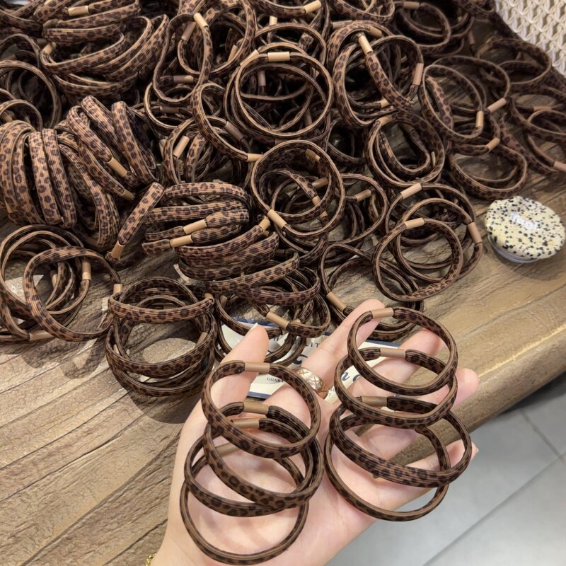 韩系简约百搭豹纹发圈高弹力少女丸子头绳可爱马尾皮筋ins风发绳