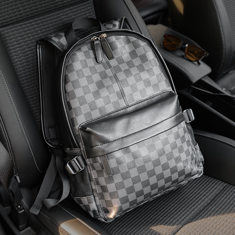 潮牌时尚男士背包格子青年背包皮质潮流双肩包大学生书包电脑包潮,箱包皮具/热销女包/男包,双肩背包,淘宝优惠券,粉丝福利购,淘宝优惠卷