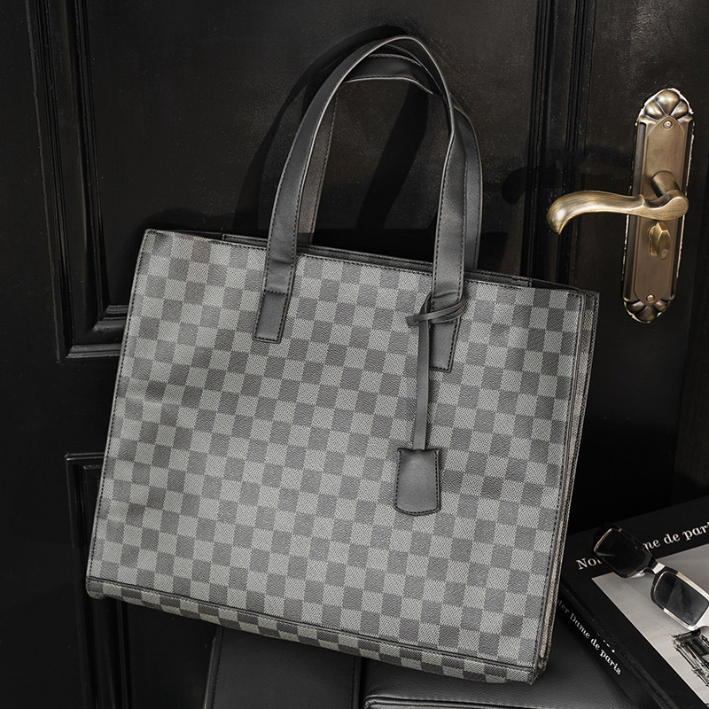 2026新款大容量格子图案托特包韩版男包休闲时尚单肩包斜挎包大包