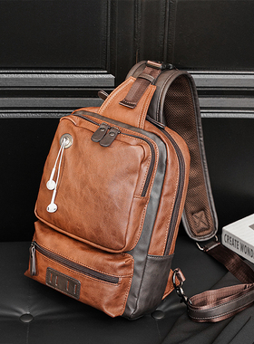 大容量男士户外胸包挎包街头简约皮质单肩包新款ipad斜跨包潮2025