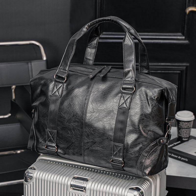 休闲户外男旅行包出差包 潮流男士皮质手提包 时尚街头单肩斜跨包