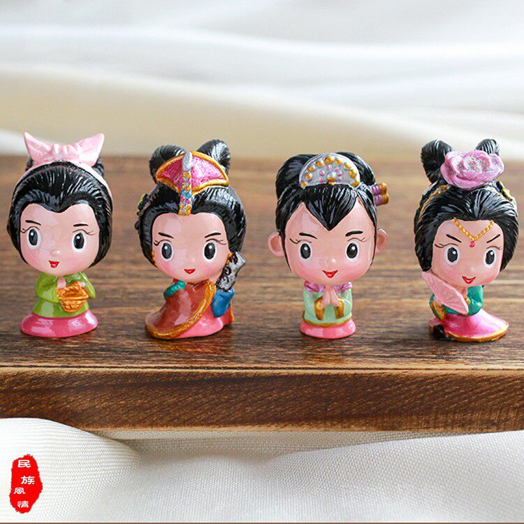 q版迷你手工彩绘四大美女工艺品桌面车载树脂创意小摆件玩具公仔