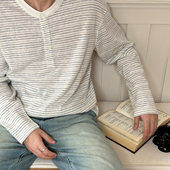 VMCL慵懒老钱风浅色条纹亨利领薄长袖 秋男女情侣25AW vermicelli
