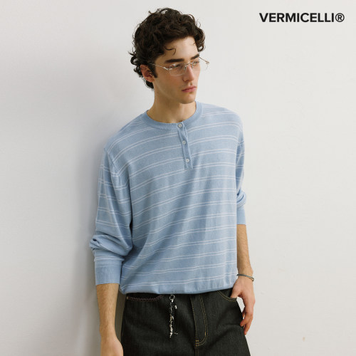 VMCL羊毛混纺亨利领条纹薄毛衣亲肤柔软针织衫男女26AW vermicell