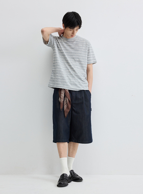 VMCL松弛感立体烧花灰调波浪条纹宽松短袖TEE恤男26SS vermicelli
