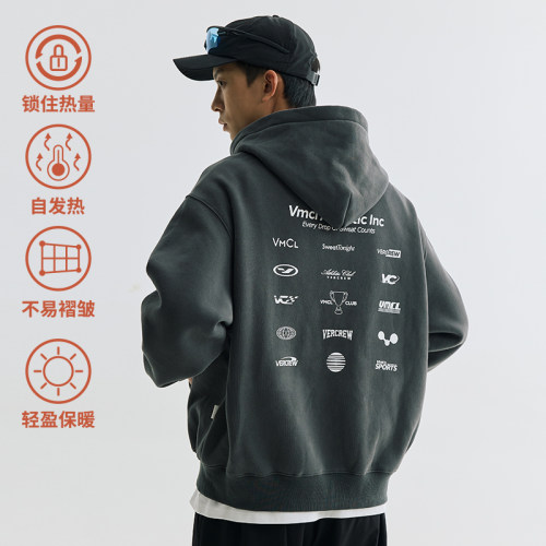 VMCL恒温暖皮满印LOGO连帽卫衣