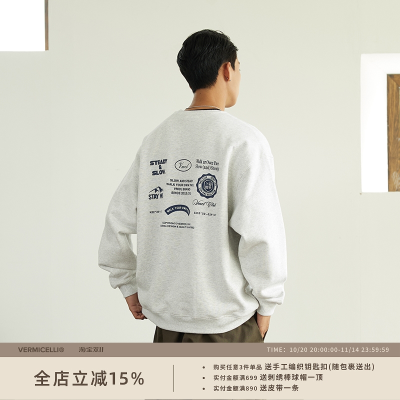运动徽章印花VMCL加绒卫衣情侣