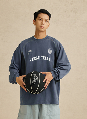 VMCL 明线撞色拼接宽松街头运动长袖TEE恤男国潮23AW vermicelli