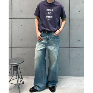 VMCL复古做旧标语印花紫色宽松短袖TEE恤男女情侣26SS vermicelli