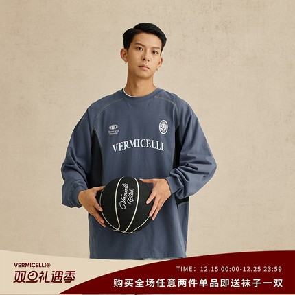 VMCL 明线撞色拼接宽松街头运动长袖TEE恤男国潮23AW vermicelli