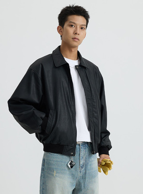 VMCL日系复古羊羔绒 机车短宽PU皮夹克外套男国潮24AW vermicelli