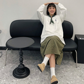 VMCL 半身裙女纯色高腰a字显瘦vermicelli 日系复古户外通勤工装