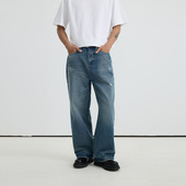 男潮24AW VMCL闪电破洞 日系复古水洗宽松直筒牛仔长裤 vermicelli