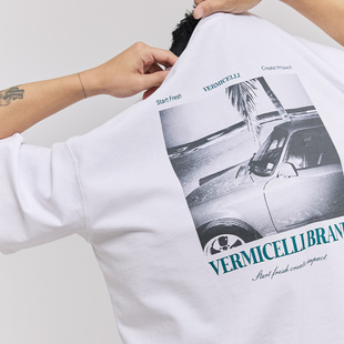 T恤男国潮25SS vermicelli 纯棉宽松短袖 VMCL复古照片喷墨印花美式