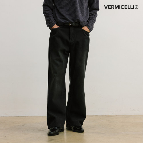 VMCL黑色水洗A字裤型直筒微弹牛仔裤长裤通勤百搭26AW vermicelli