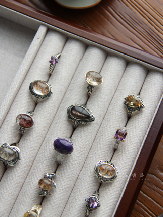 Collection｜Natural Crystal Rings Are Stunning! Vintage Ghost Amethyst 925 Silver Adjustable Women's Ring Gift