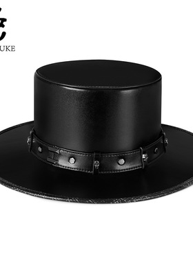 万圣节新款欧美跨境魔术帽PU皮绅士礼帽朋克派对舞台演出