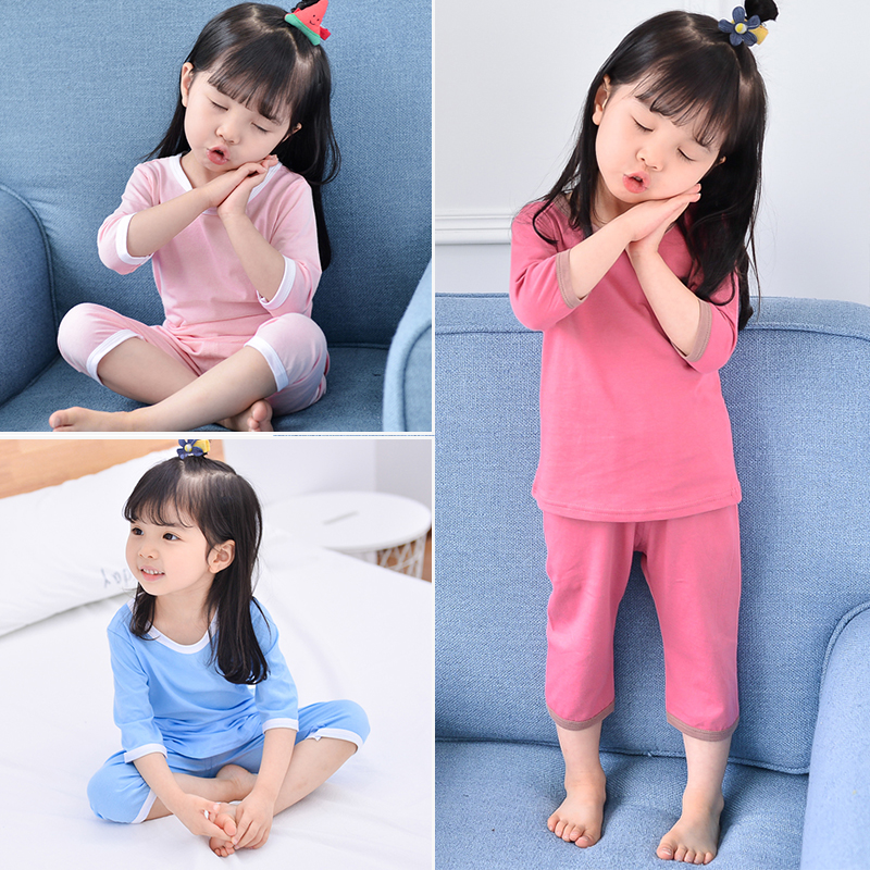 儿童睡衣女 夏季宝宝空调服1234567岁女童婴儿纯棉家居服套装薄款