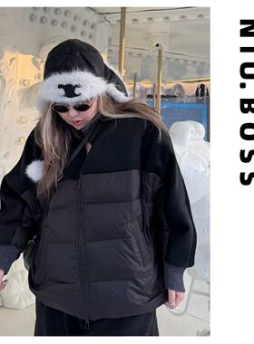 Three Ten.N大码270斤“韩系设计感”针织立领多拼接羽绒服