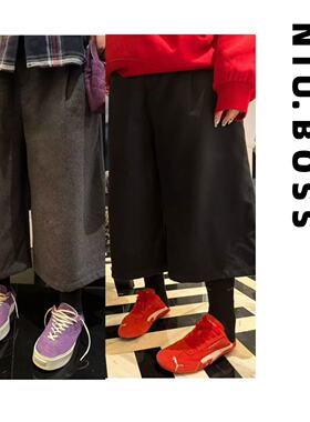 Three Ten.N大码270斤“侘寂风黑灰”垂感显瘦直筒休闲西装七分裤