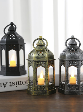 欧式烛台摩洛哥节日装饰复古塑料风灯电子蜡台亚马逊摆件家居