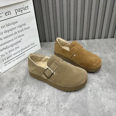 厂家处理女鞋2024秋冬季新款圆头套脚平底复古绒里保暖勃肯鞋棉鞋