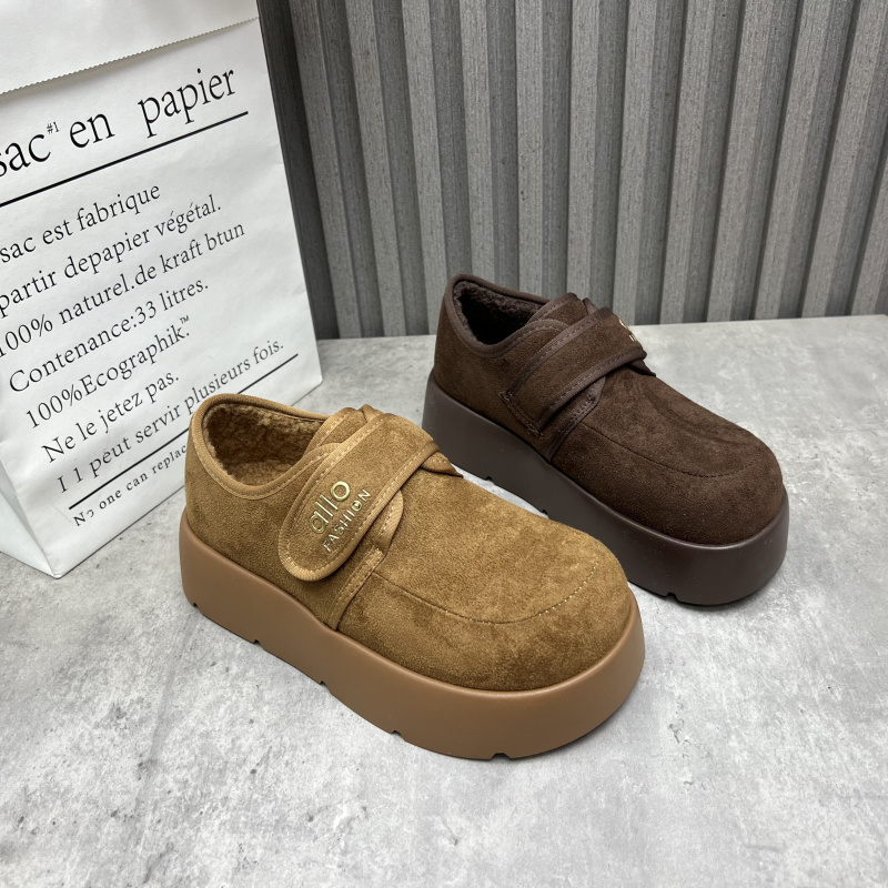 断码处理女鞋2025秋冬款厚底魔术贴复古勃肯鞋厚绒保暖百搭女棉鞋