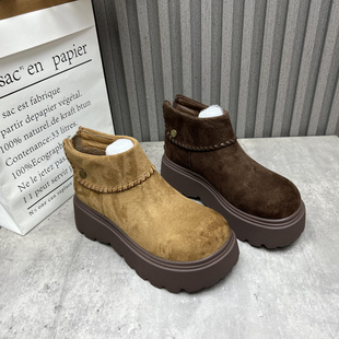 后拉链厚底增高英伦加绒棉靴 新款 厂家断码 处理真皮女靴2025秋冬季